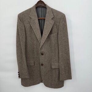 Nowell's Men's Tweed Sport Coat Blazer Brown Herringbone Wool Leather Buttons